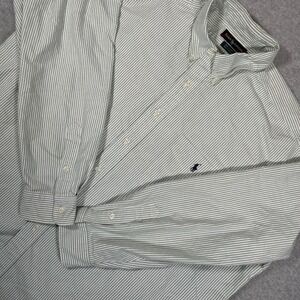 Ralph Lauren‎ Big Shirt Mens XL Green/ White Striped Button Down Long Sleeve